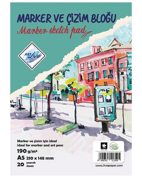 Art liva Marker Ve Çizim Defteri Spiralli A5 190gr 20 Sayfa