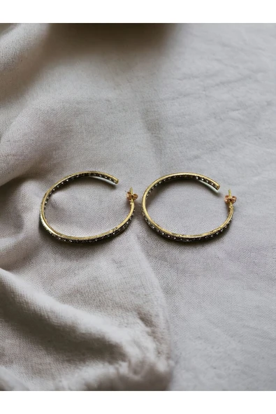 Zirkon Taşlı Büyük Halka Küpe - Resim 3