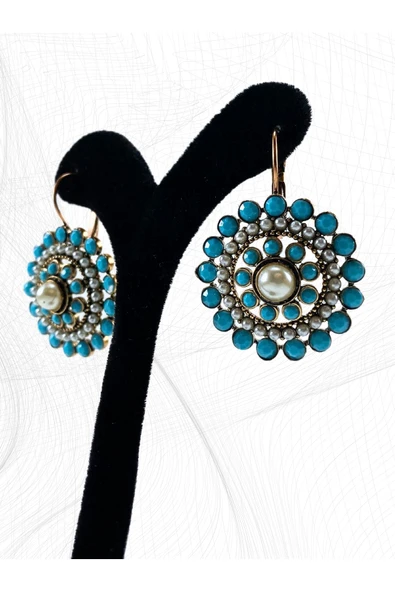 Turkuaz ve İncili Küpe - Resim 4