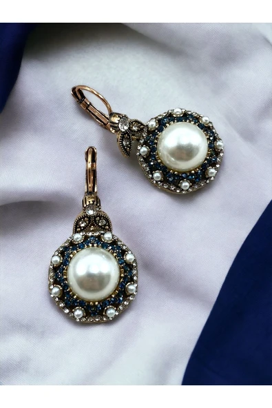 Kristal Taşlı Inci Yuvarlak Küpe ürün görseli