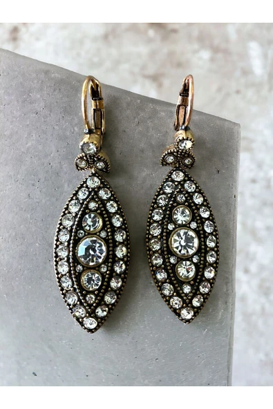 Zirkon Taşlı Elmas Montür Mekik Küpe - Resim 2