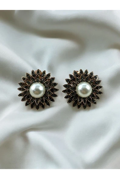 Kristal Taşlı İnci Çiçek Küpe - Resim 6