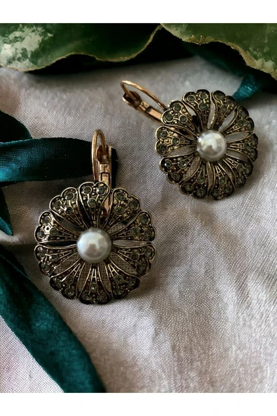 Kristal Taşlı İnci Çiçek Küpe - 6