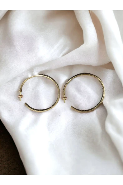 Zirkon Taşlı Büyük Halka Küpe - Resim 4