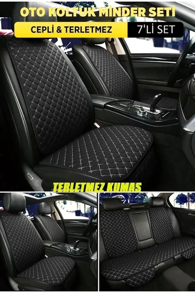 Dacia Lodgy Terletmez Kumaş Minder Seti 7 Parça Full Takım siyah-beyaz ürün görseli 1