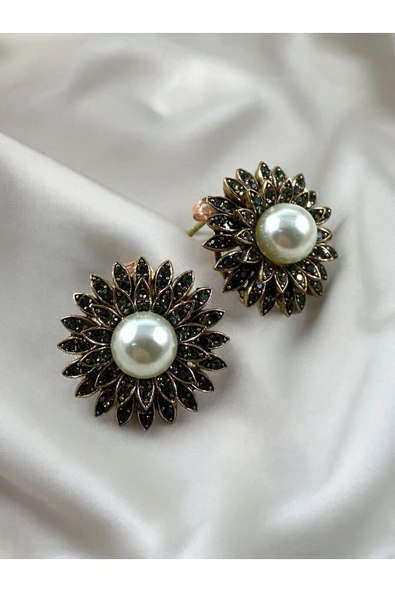 Kristal Taşlı İnci Çiçek Küpe - Resim 5