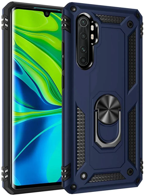 Xiaomi Mi Note 10 Lite Kılıf Yüzüklü Standlı Tank Zırh Silikon - 6