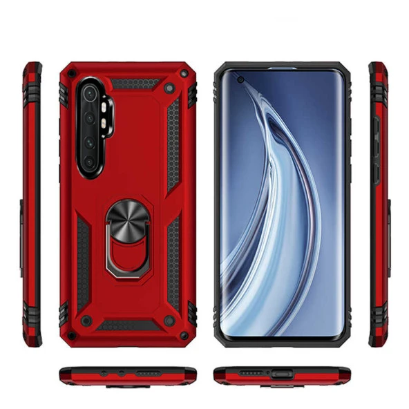 Xiaomi Mi Note 10 Lite Kılıf Yüzüklü Standlı Tank Zırh Silikon - 7