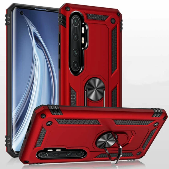 Xiaomi Mi Note 10 Lite Kılıf Yüzüklü Standlı Tank Zırh Silikon - 8