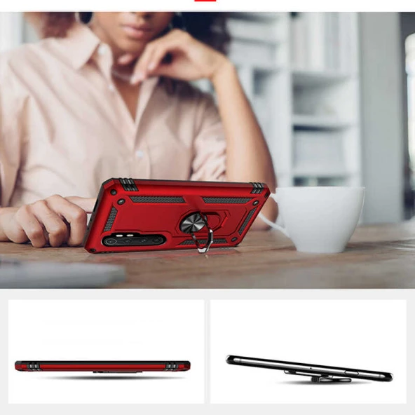 Xiaomi Mi Note 10 Lite Kılıf Yüzüklü Standlı Tank Zırh Silikon - 9