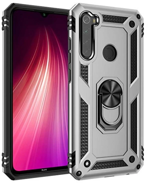 Xiaomi Redmi Note 8 Kılıf Yüzüklü Standlı Tank Zırh Silikon - 4