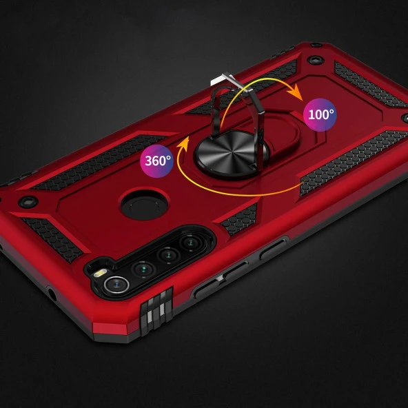 Xiaomi Redmi Note 8 Kılıf Yüzüklü Standlı Tank Zırh Silikon - 8