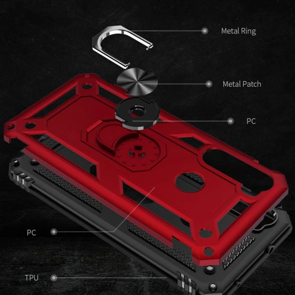 Xiaomi Redmi Note 8 Kılıf Yüzüklü Standlı Tank Zırh Silikon - 9