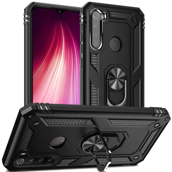 Xiaomi Redmi Note 8 Kılıf Yüzüklü Standlı Tank Zırh Silikon - 10