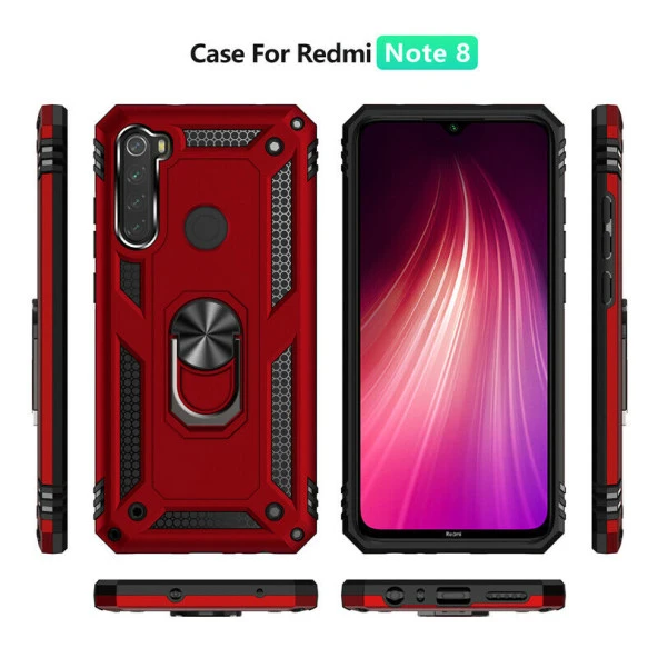 Xiaomi Redmi Note 8 Kılıf Yüzüklü Standlı Tank Zırh Silikon - 12