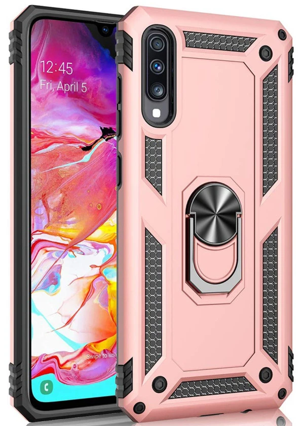 Samsung Galaxy A70 Kılıf Yüzüklü Standlı Tank Zırh Silikon - 2
