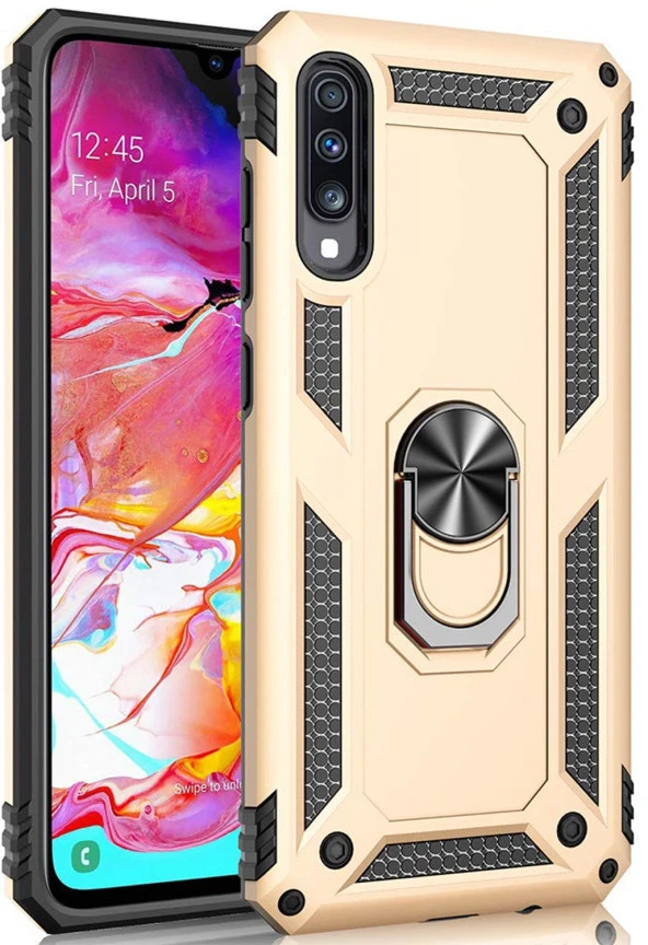Samsung Galaxy A70 Kılıf Yüzüklü Standlı Tank Zırh Silikon - 3