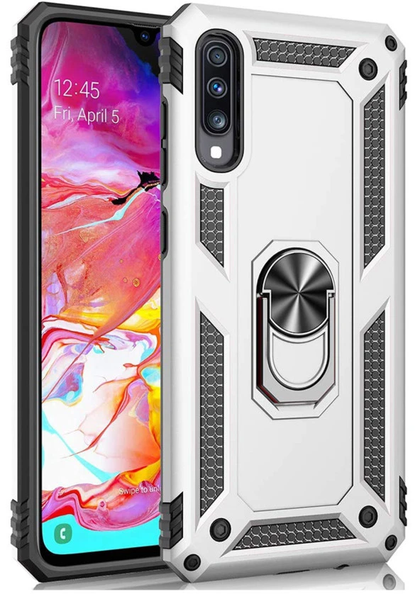 Samsung Galaxy A70 Kılıf Yüzüklü Standlı Tank Zırh Silikon - 4