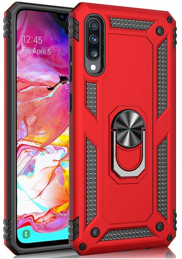 Samsung Galaxy A70 Kılıf Yüzüklü Standlı Tank Zırh Silikon - 5