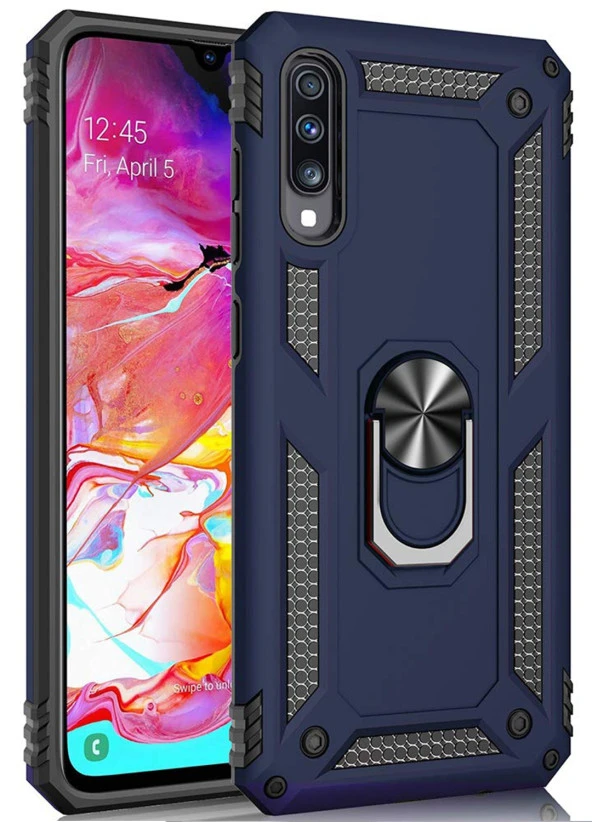 Samsung Galaxy A70 Kılıf Yüzüklü Standlı Tank Zırh Silikon - 6