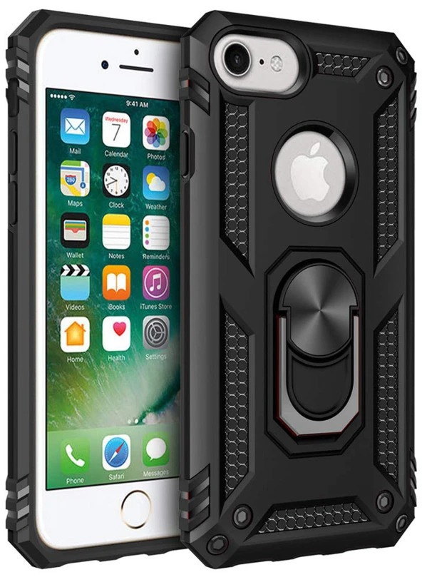 Apple iPhone 7 Kılıf Yüzüklü Standlı Tank Zırh Silikon