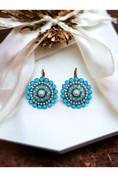 Turkuaz ve İncili Küpe ürün görseli