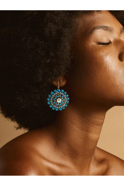 Turkuaz ve İncili Küpe - Resim 3