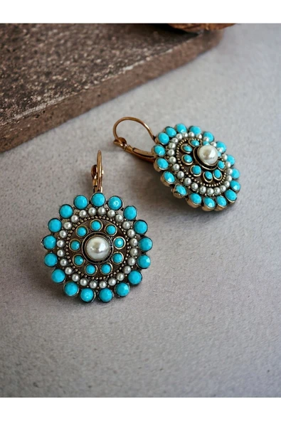 Turkuaz ve İncili Küpe - Resim 2