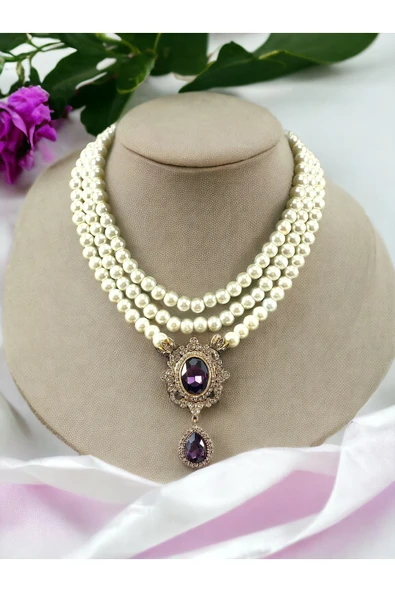 Black Diamond Kristal Taşlı İnci Kolye - 10