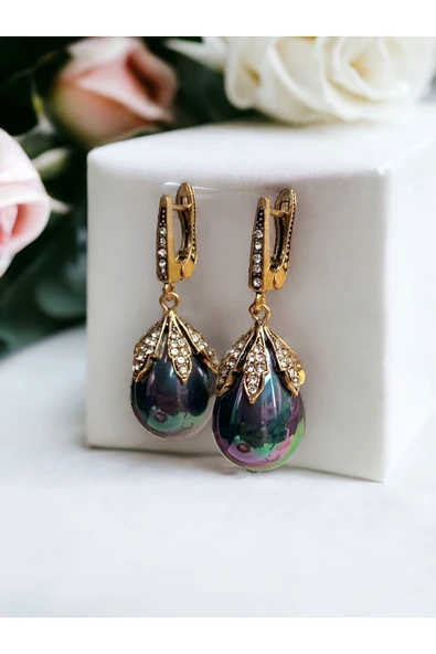 Zirkon Taşlı Mayorka Inci Küpe - Resim 3