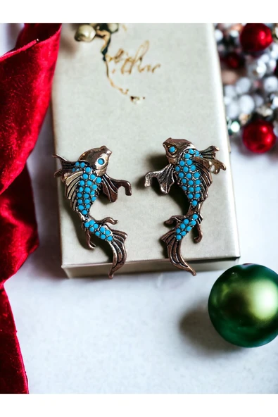 Turkuaz Taşlı Balık Figür Küpe ürün görseli