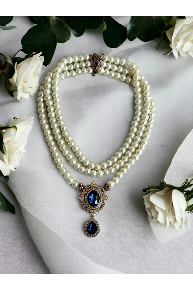 Black Diamond Kristal Taşlı İnci Kolye - 12