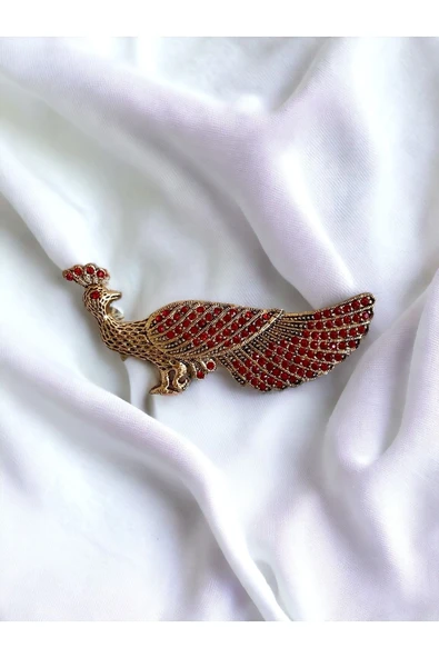 Yakut Elmas Montür Tavuskuşu Broş - 3