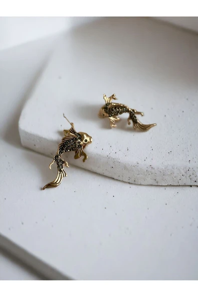 Turkuaz Taşlı Balık Figür Küpe - Resim 8