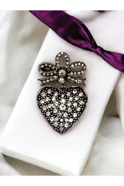 Black Diamond Taşlı Kalp Broş - 3