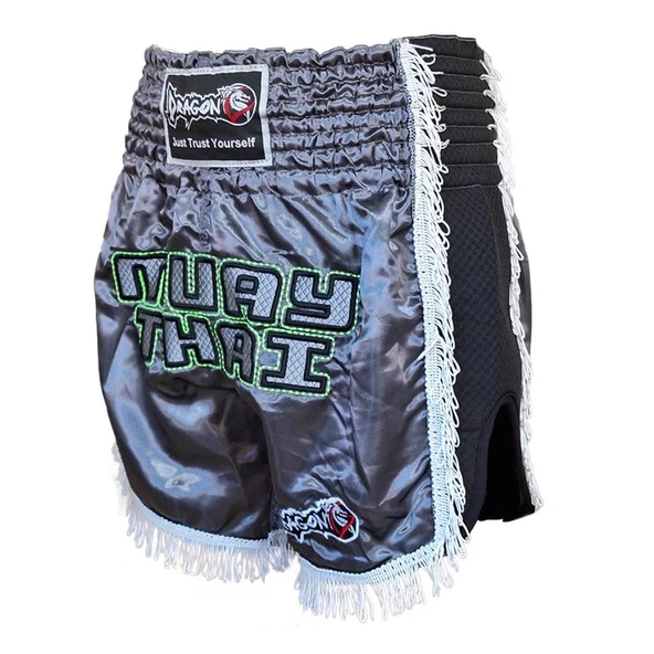 DragonDo MT3020 Apache Muaythai Şort Antrasit Püsküllü Şort Nakışlı Muay Thai Şortu - 3