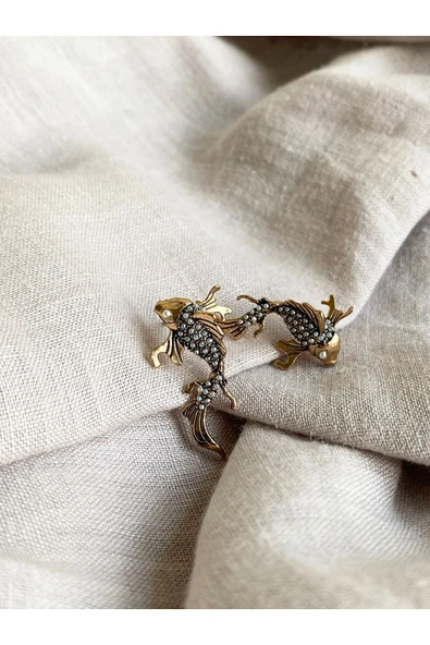 Turkuaz Taşlı Balık Figür Küpe - Resim 6