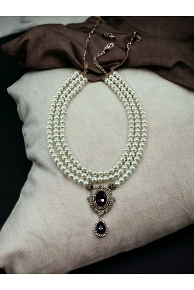 Black Diamond Kristal Taşlı İnci Kolye - 9