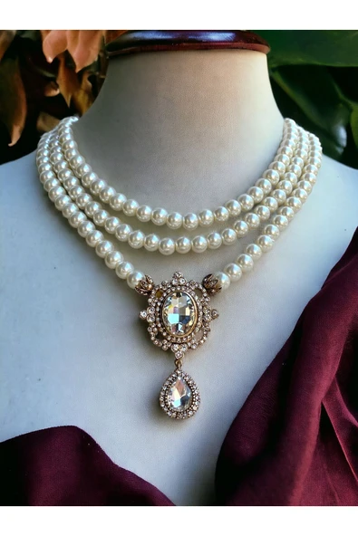 Black Diamond Kristal Taşlı İnci Kolye - 2