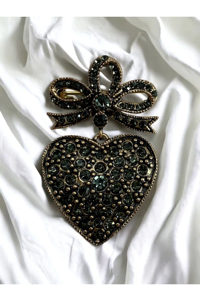 Black Diamond Taşlı Kalp Broş - 2