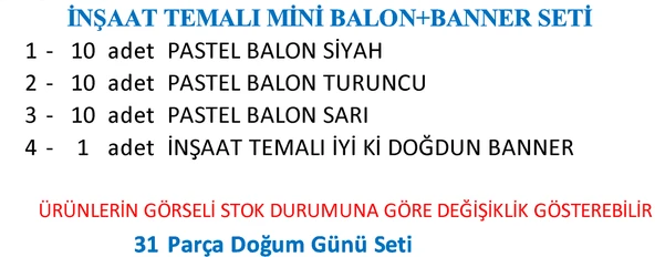 İNŞAAT TEMALI MİNİ BALON+BANNER SETİ - 3