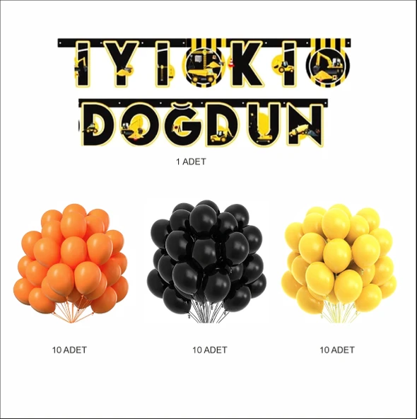 İNŞAAT TEMALI MİNİ BALON+BANNER SETİ - 2