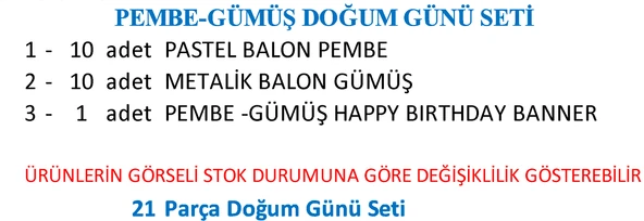PEMBE-GÜMÜŞ MINI BALON+BANNER SETİ - 3
