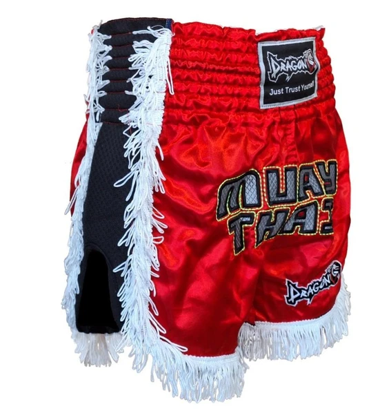 DragonDo MT3020 Apache Muaythai Şortu Kırmızı Püsküllü Şort Nakışlı Muay Thai Şortu - 3
