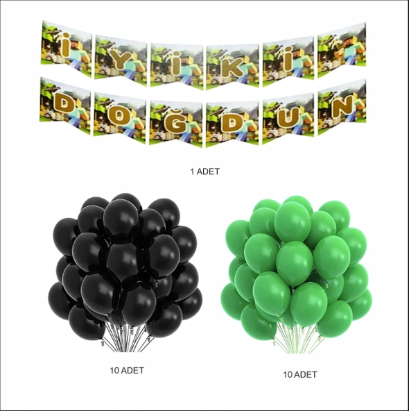 MİNECRAFT TEMALI BALON+BANNER SETİ - Resim 2