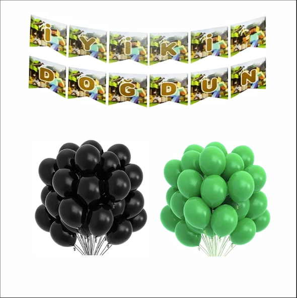 MİNECRAFT TEMALI BALON+BANNER SETİ - Resim 1