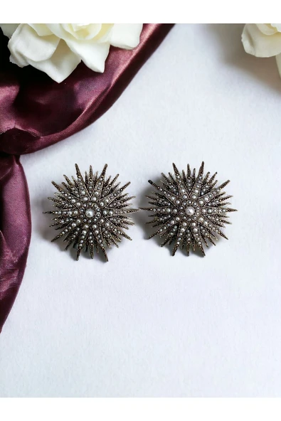 İnci İşlemeli Deniz Kestanesi Küpe ürün görseli