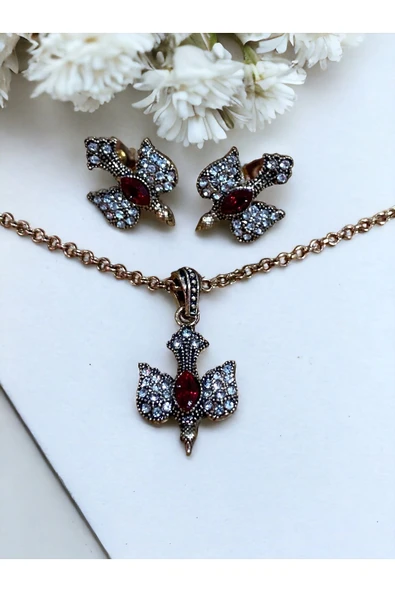 Kristal Taşlı Kırlangıç Figürü Kolye ve Küpe Seti - 2