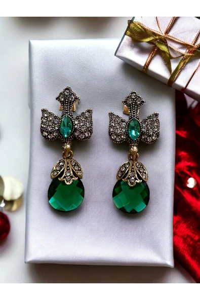 Kedi Gözü Kristal Taş Sallantılı Kırlangıç Figürü Küpe - Resim 6