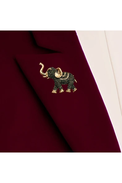 Turkuaz Taşlı Fil Motif Broş - 5